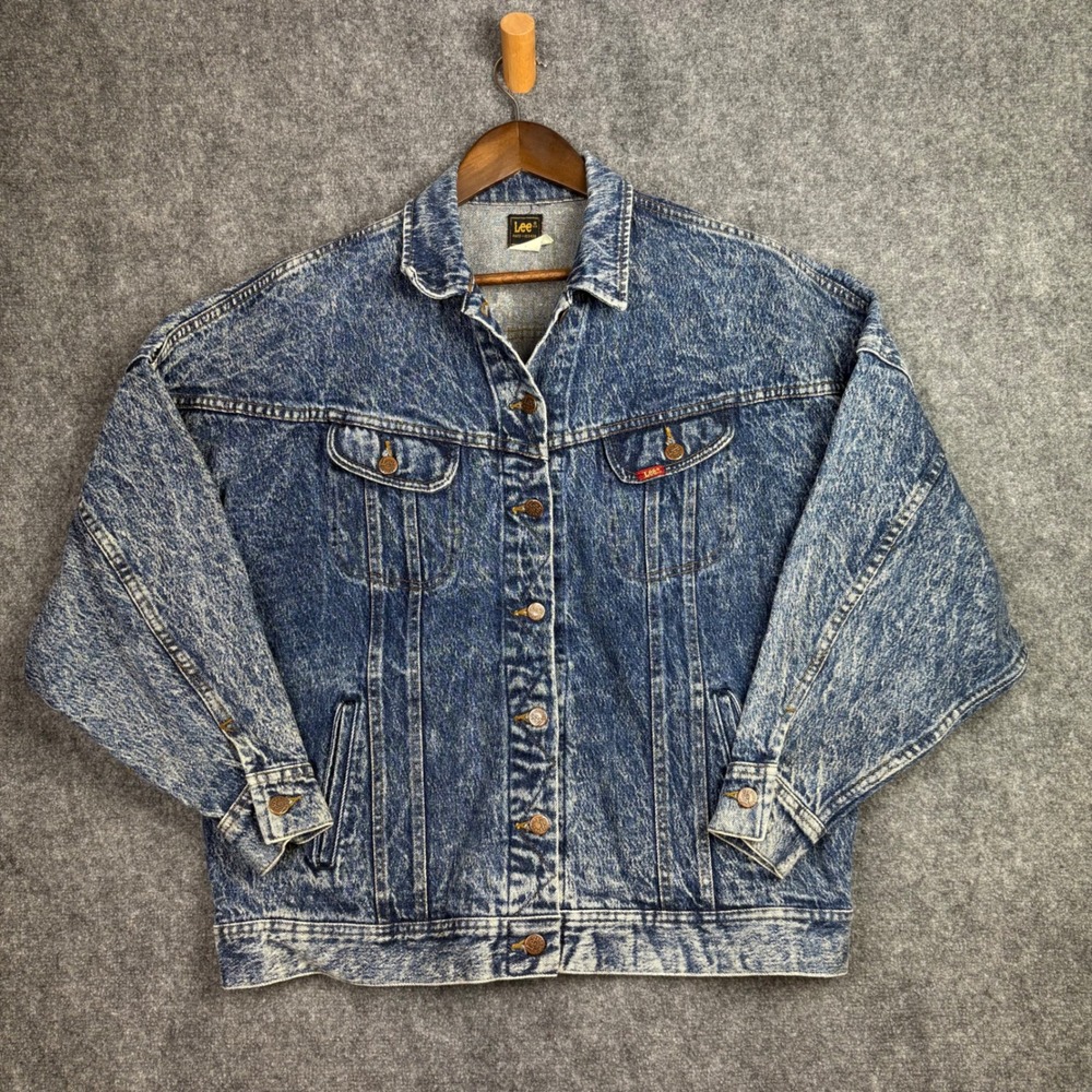 Lee Denim Jacket Mens S Blue Acid Wash Vintage Oversized Trucker Jean Coat